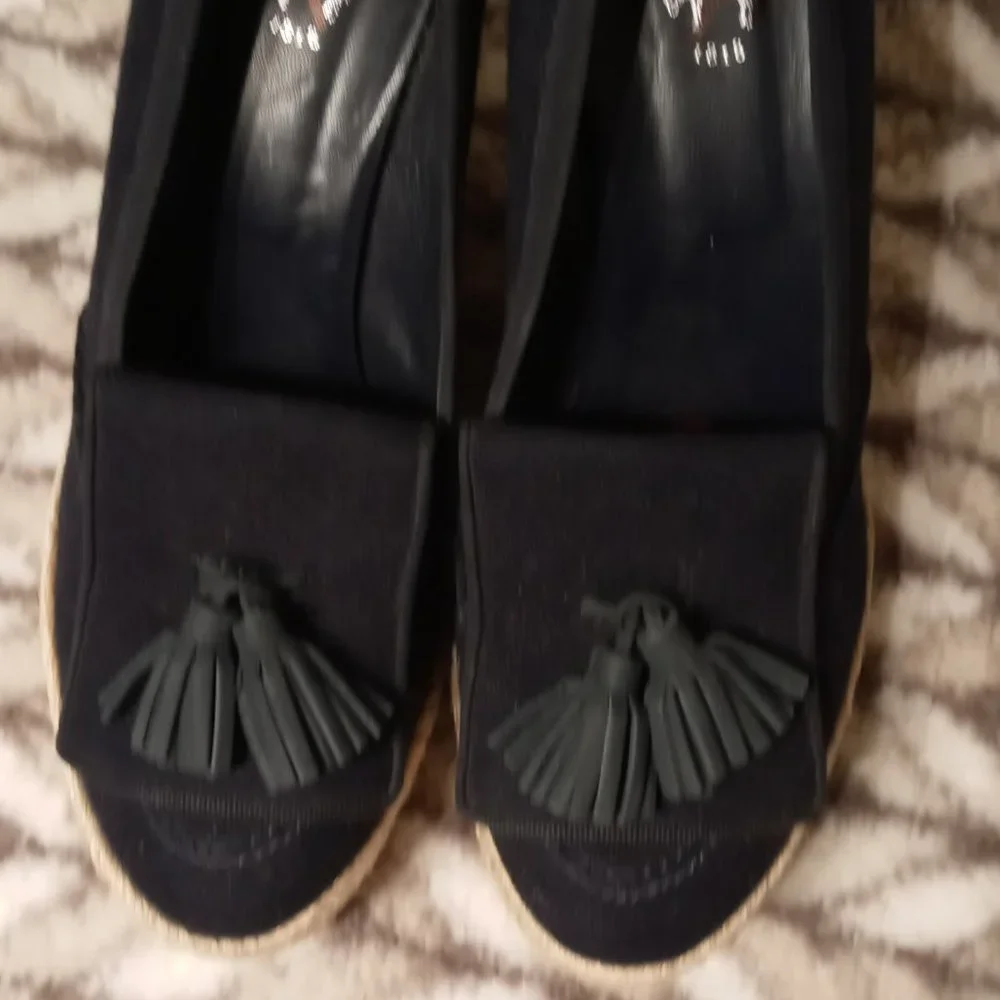 Navy blue Espadrille Tassel platform high heel wedge Women shoe
